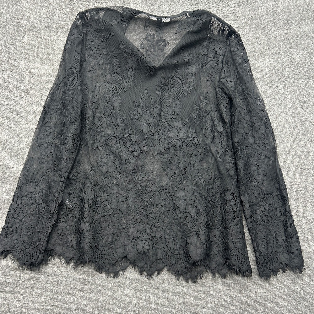 White House Black Market Top 6 Black Lace Boho Whimsigoth Vamp Fairygrunge - Picture 8 of 8